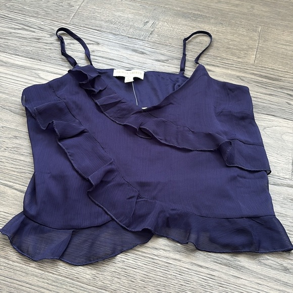 Thirty / Thirty LA | Navy blue ruffled satiny cami tank top NWT Size Large - Picture 2 of 10